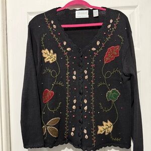 Shenanigans Brand Cardigan Features Embroidered & Beaded Fall Lead Design